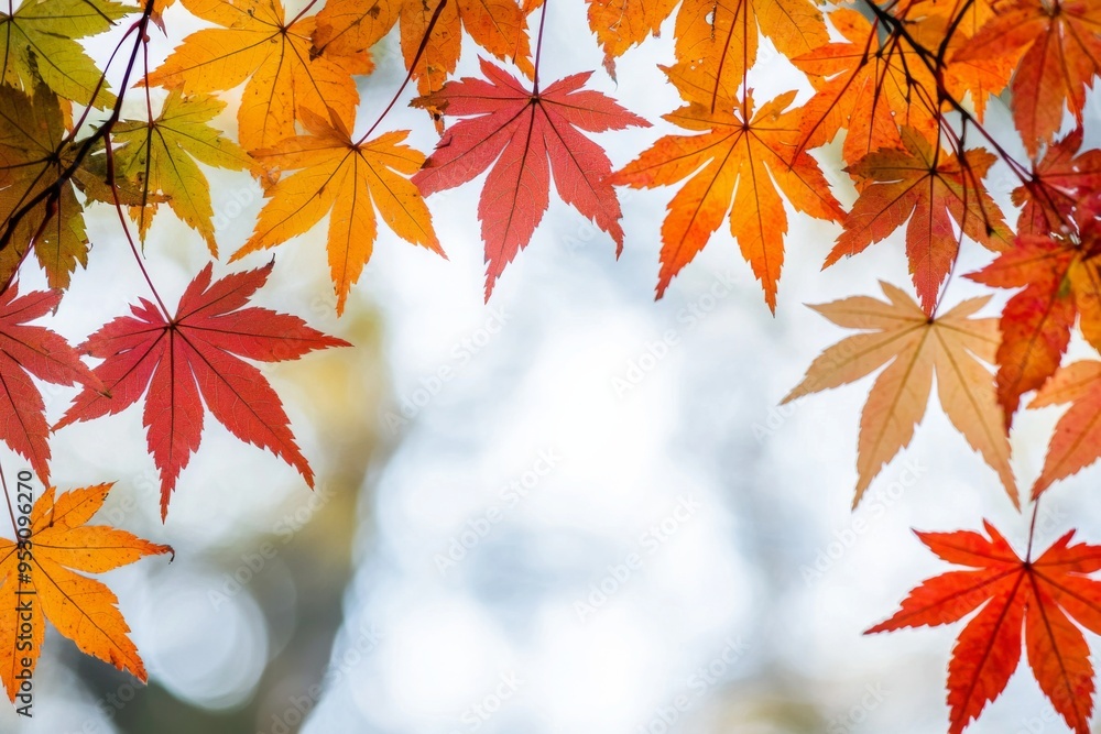 Autumn Maple Leaves Flat Lay White Background created with Generative AI Autumn Maple Leaves Flat Lay White Background created with Generative AI