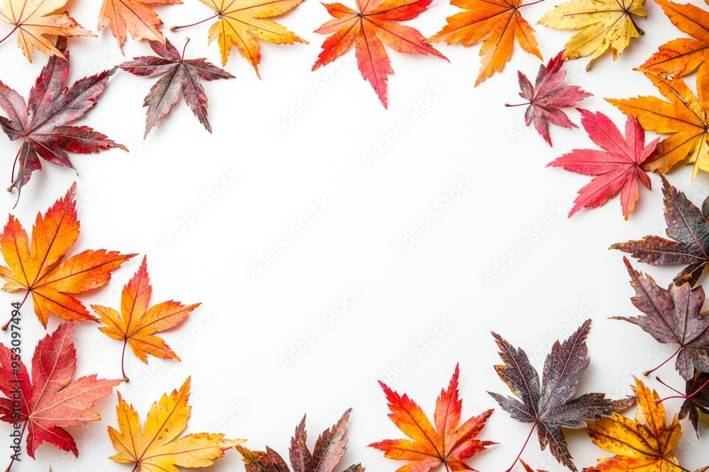 Autumn Maple Leaves Flat Lay White Background created with Generative AI Autumn Maple Leaves Flat Lay White Background created with Generative AI