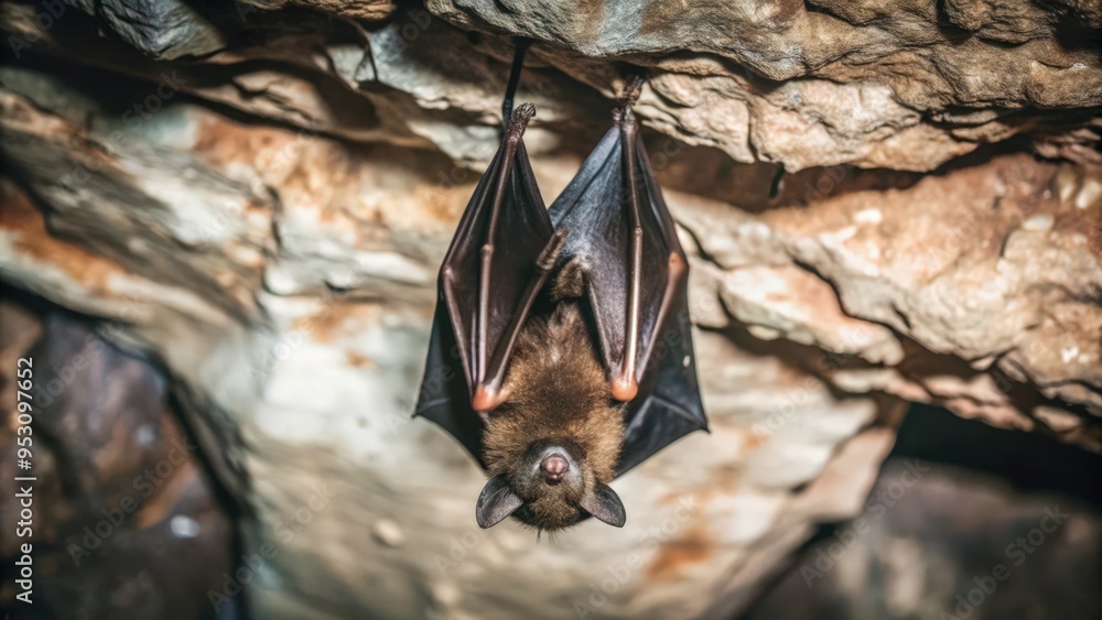 Fototapeta premium Bat Hanging Upside Down in a Cave