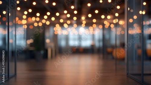 A modern office space with warm lighting and a blurred background, creating a cozy atmosphere.