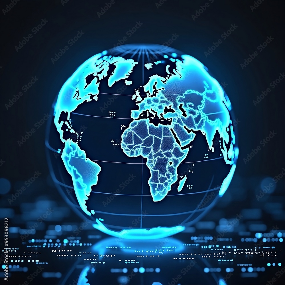 blue hologram globe with glowing data streams blue hologram globe with glowing data streams