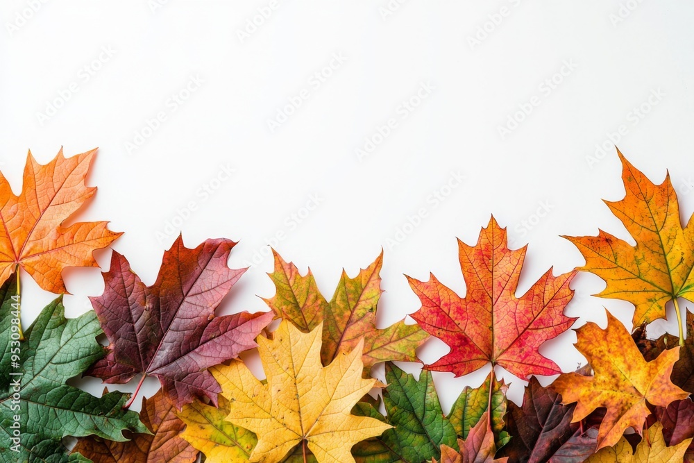 Autumn Maple Leaves Flat Lay White Background created with Generative AI Autumn Maple Leaves Flat Lay White Background created with Generative AI