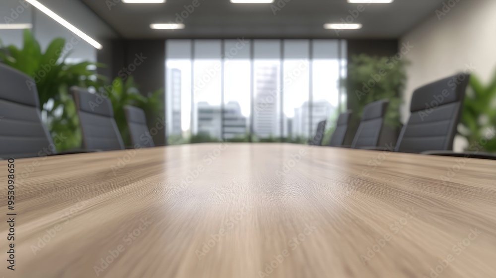 A modern conference room with a wooden table, chairs, and large windows showcasing a cityscape. A modern conference room with a wooden table, chairs, and large windows showcasing a cityscape.