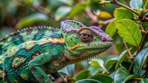 Wallpaper Mural Close-up of a Vibrant Green Chameleon with Detailed Skin Texture Torontodigital.ca