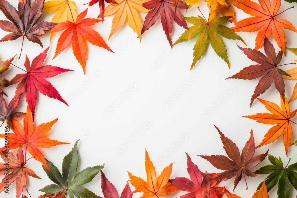 Autumn Maple Leaves Flat Lay White Background created with Generative AI Autumn Maple Leaves Flat Lay White Background created with Generative AI