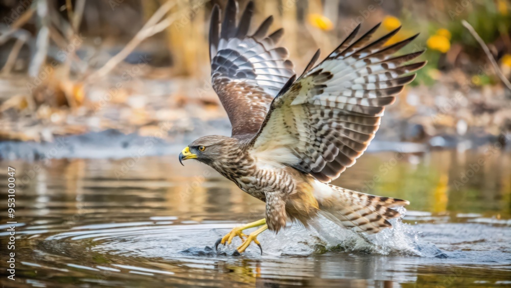 Fototapeta premium Red-shouldered Hawk Taking Flight from Water