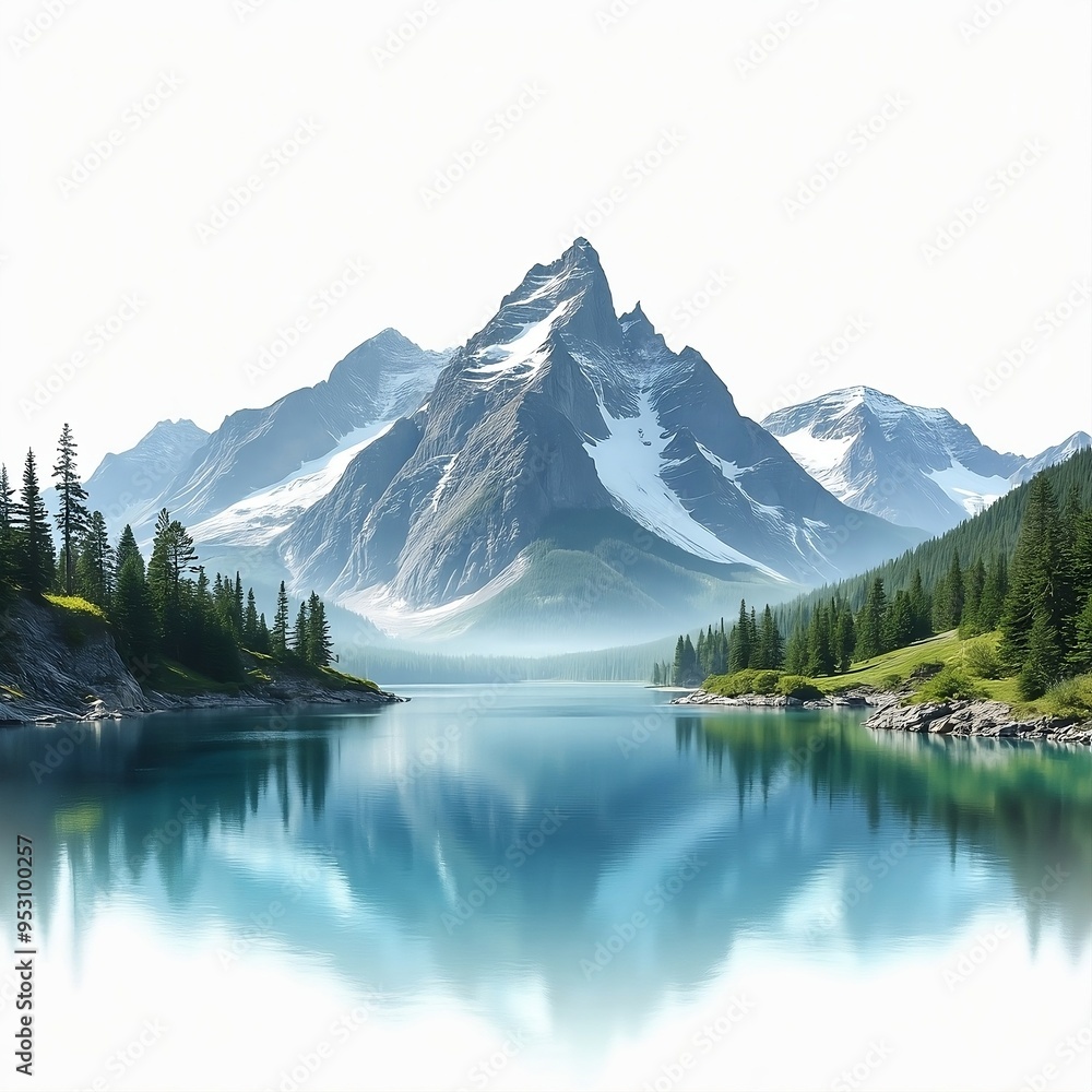 beautiful mountain range with large body of water isolated beautiful mountain range with large body of water isolated
