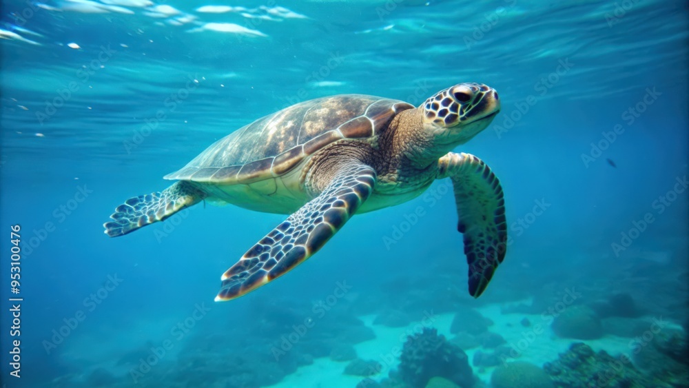Obraz premium Sea Turtle Swimming Underwater in Blue Waters