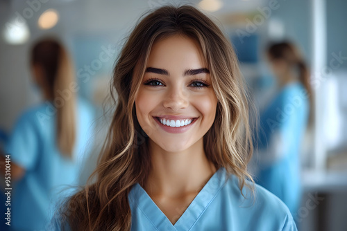 Wallpaper Mural Cheerful Dentist Holding Dental Tools in Clinical Setting on Solid White Background Torontodigital.ca