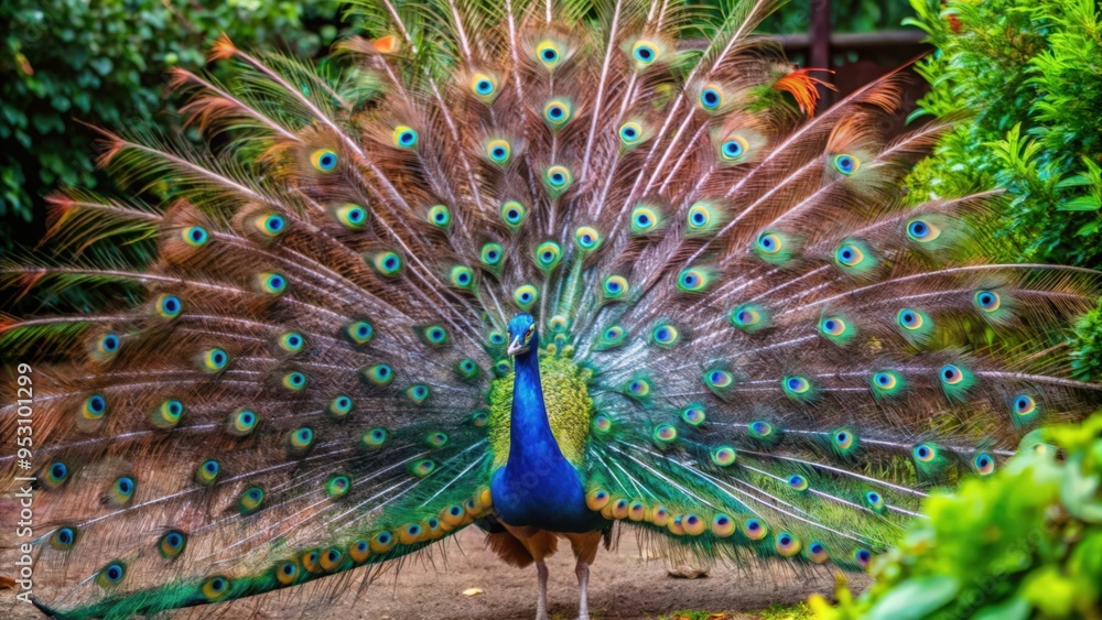Obraz premium A Peacock With Its Feathers Spread In Full Display
