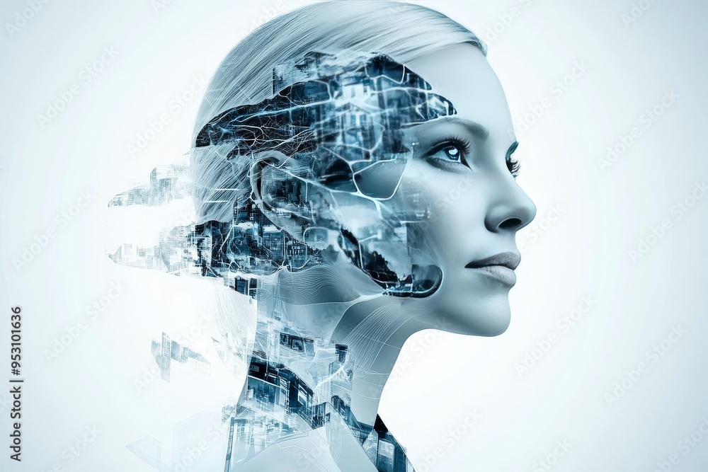 Two women facing each other with glowing brain imagery symbolizing the connection of minds shared thoughts and mutual intellectual respect Two women facing each other with glowing brain imagery symbolizing the connection of minds shared thoughts and mutual intellectual respect