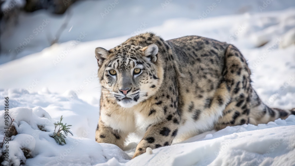 Fototapeta premium Close-up of a Snow Leopard in a Snowy Landscape