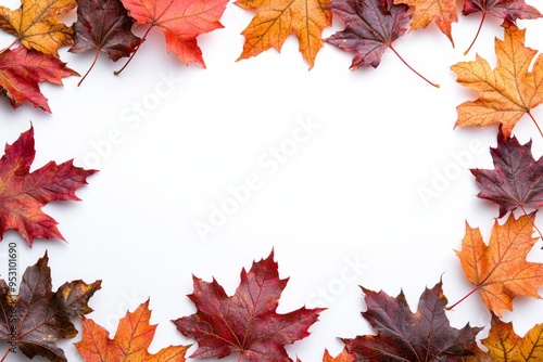 Autumn Maple Leaves Flat Lay White Background created with Generative AI