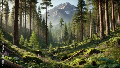 Forest in autumn mountain forest landscape mountains tree nature sky trees summer snow pine alps. Forest in autumn scenic wood park lake view green canada hiking valley clouds scenery wilderness peak.