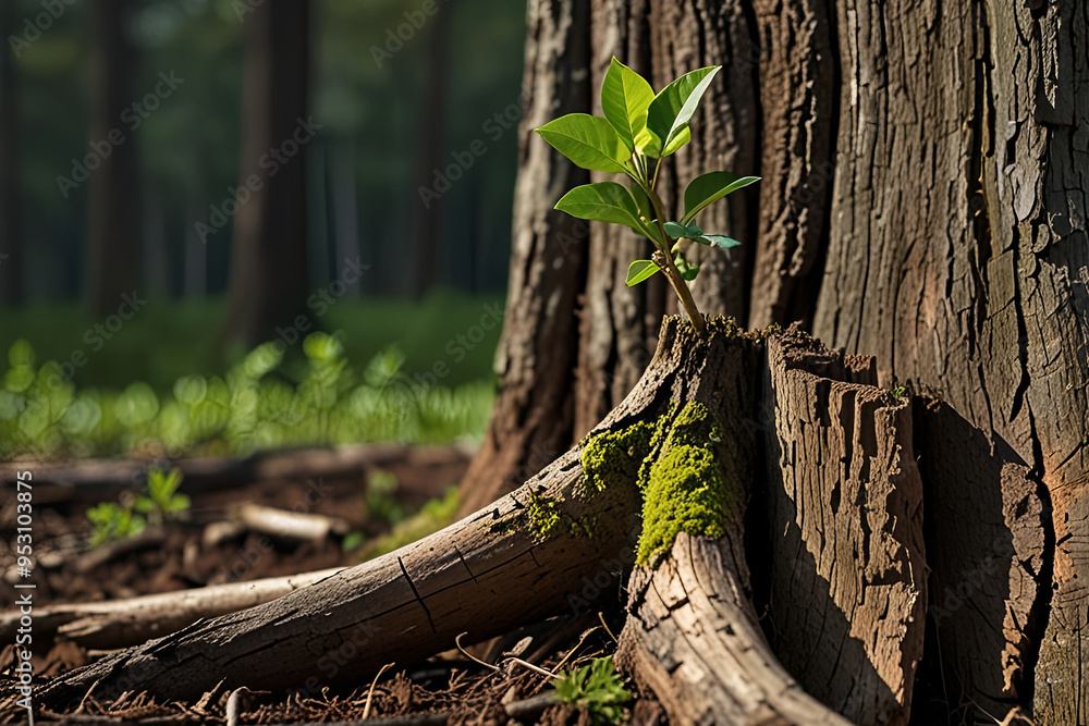 A Small, Vibrant Tree Emerges Triumphantly from the Ground, Symbolizing Resilience and Hope After a Devastating Storm A Small, Vibrant Tree Emerges Triumphantly from the Ground, Symbolizing Resilience and Hope After a Devastating Storm