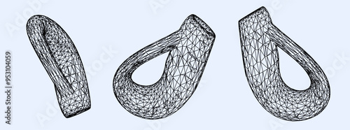 Set of wireframe illustrations of Klein's bottles. Conceptual vector illustrtion of time-space 4D curvature.