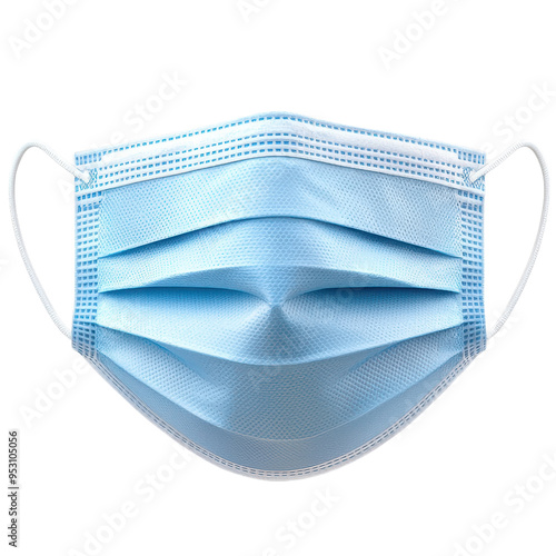 Light blue medical mask with pleats and ear loops in 3D on transparent background clipart