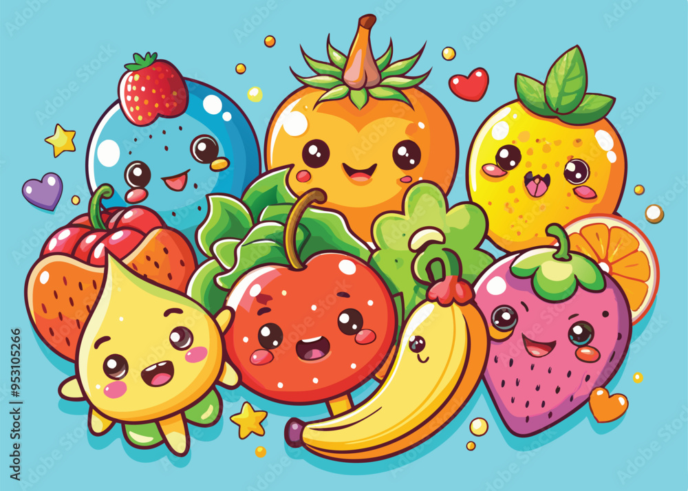 Kawaii Style Fruit Characters Kawaii Style Fruit Characters