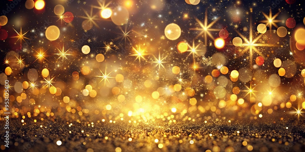 Festive abstract Christmas texture with golden bokeh particles and highlights on a dark background Festive abstract Christmas texture with golden bokeh particles and highlights on a dark background
