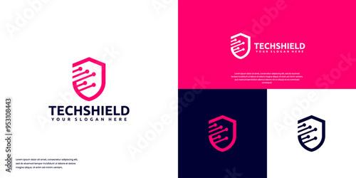 electrical circuit shape shield , defense system , network connection , logo vector illustration.