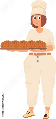 Professional bakery chef with tray full of bread