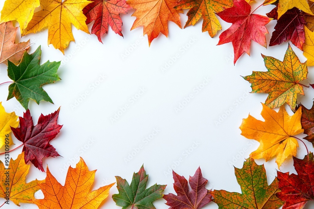 Autumn Maple Leaves Flat Lay White Background created with Generative AI Autumn Maple Leaves Flat Lay White Background created with Generative AI