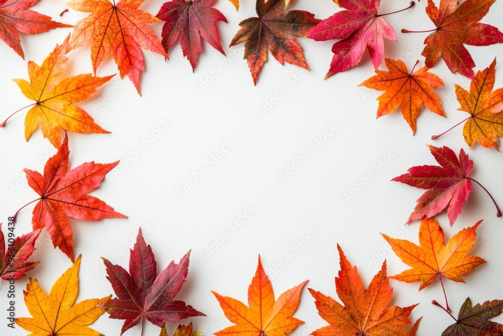 Autumn Maple Leaves Flat Lay White Background created with Generative AI Autumn Maple Leaves Flat Lay White Background created with Generative AI