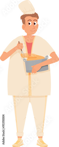 Chef make dough. Bakery preparation cartoon icon