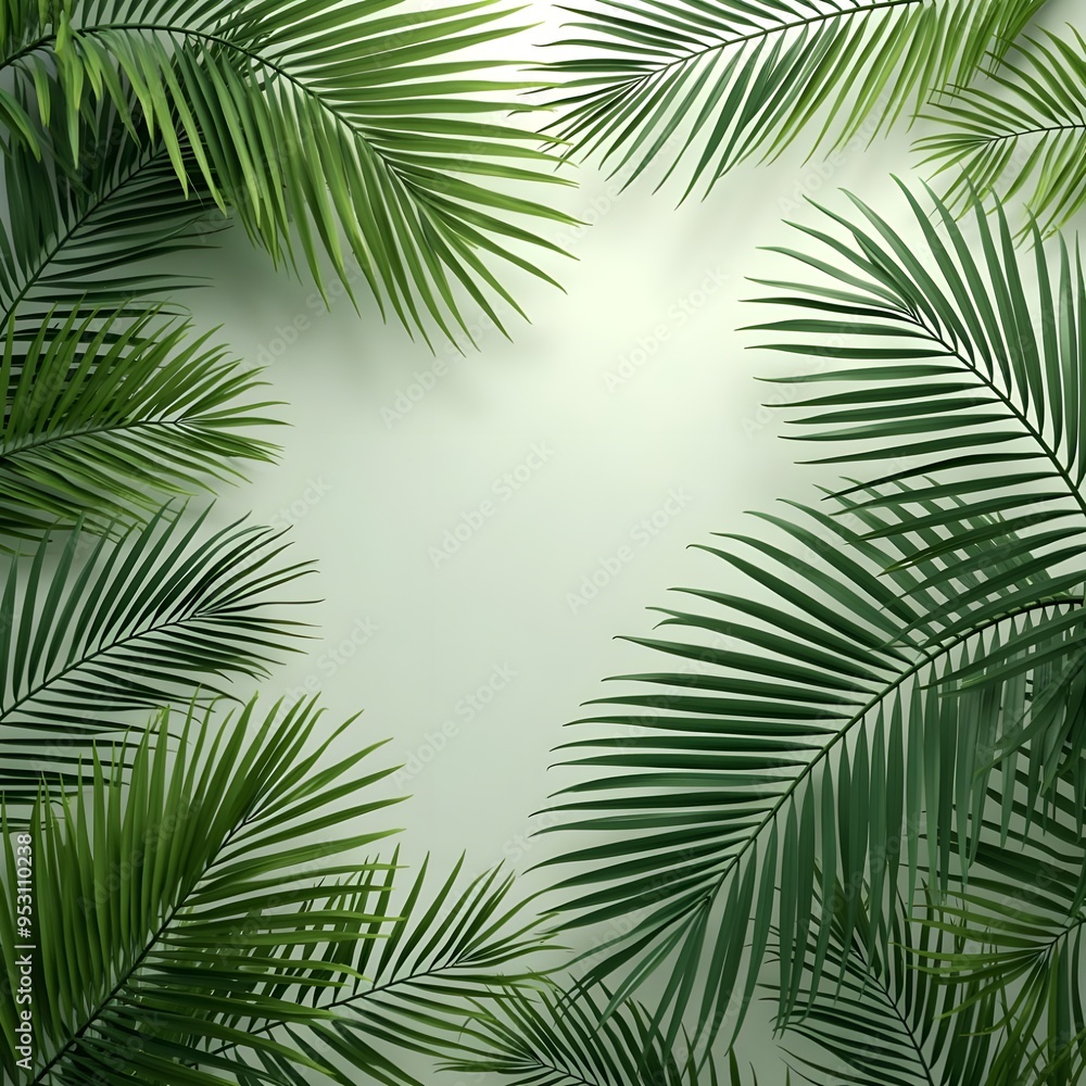 Fototapeta premium green palm leaves realistic corner layout on transparent background 3d illustrations