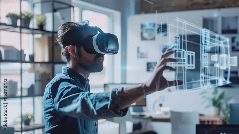 A designer using VR technology to design a product