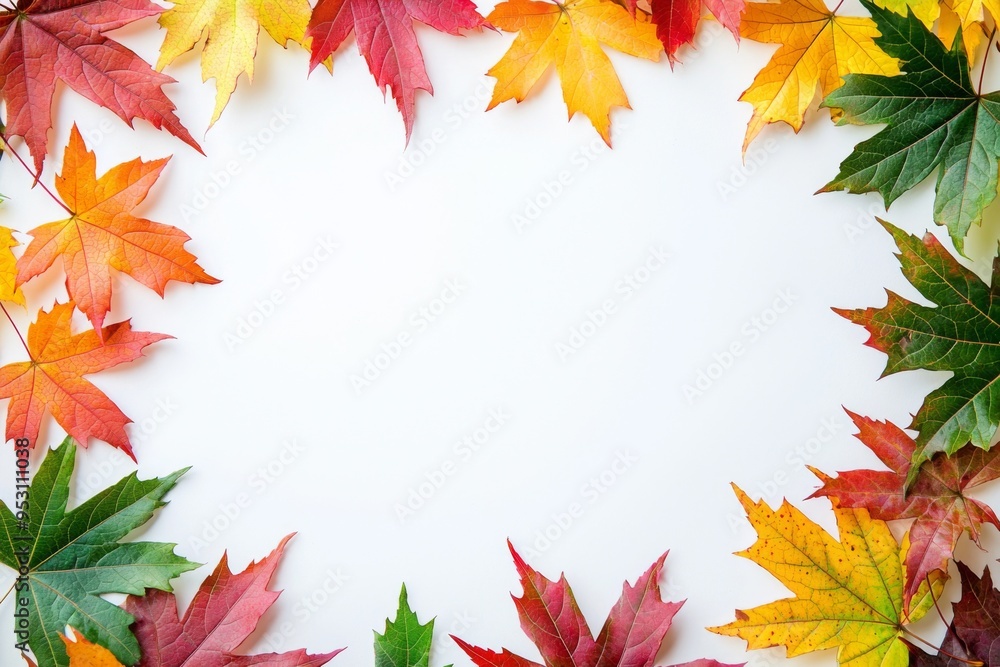 Autumn Maple Leaves Flat Lay White Background created with Generative AI Autumn Maple Leaves Flat Lay White Background created with Generative AI