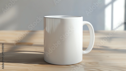 White coffee mug with sleek and minimalist design, perfect for modern kitchen or office environments.