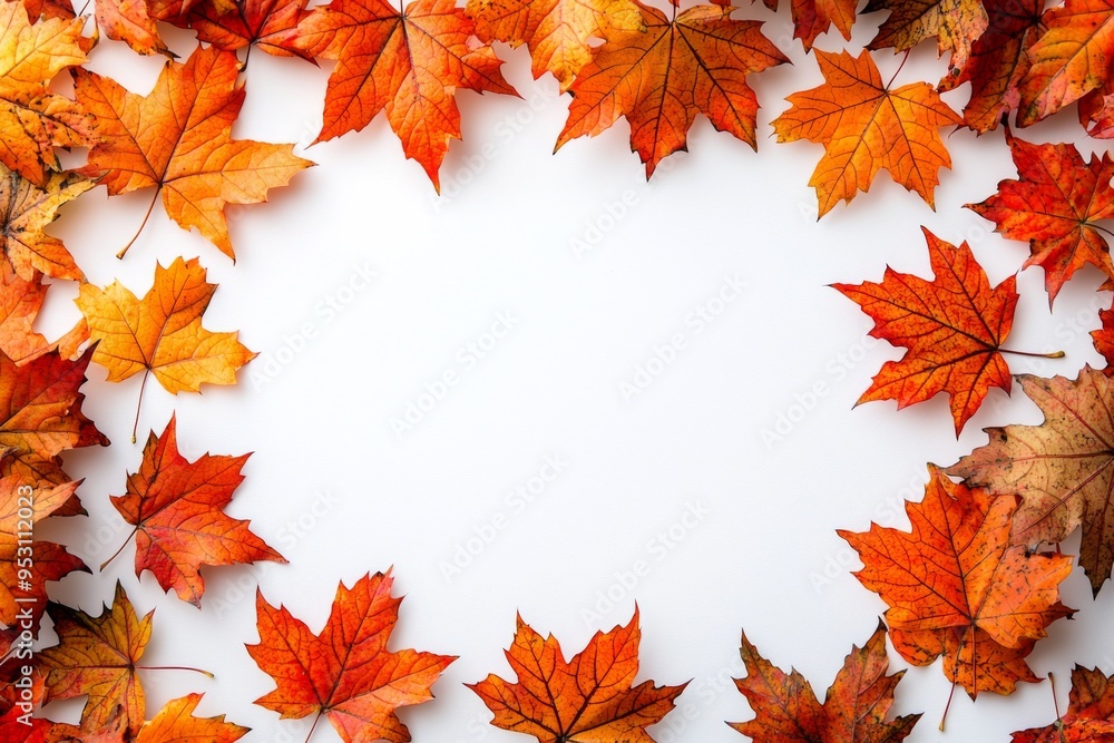 Autumn Maple Leaves Flat Lay White Background created with Generative AI Autumn Maple Leaves Flat Lay White Background created with Generative AI