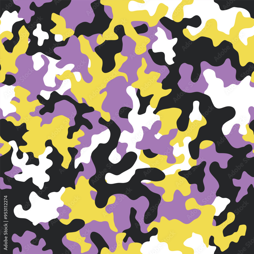 Colored camouflage seamless pattern. Urban fashion clothing style. Splashes camo in children's coloring, repeat print. Colorful colors texture. Textile design. Vector Colored camouflage seamless pattern. Urban fashion clothing style. Splashes camo in children's coloring, repeat print. Colorful colors texture. Textile design. Vector