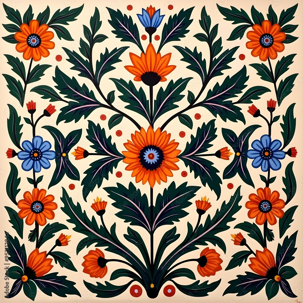 traditional hand painted folk art in bright floral design traditional hand painted folk art in bright floral design