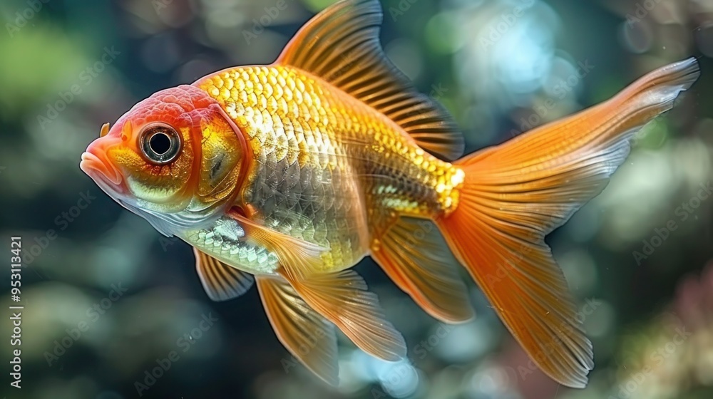 Startled Goldfish in Isolation on White Background Startled Goldfish in Isolation on White Background