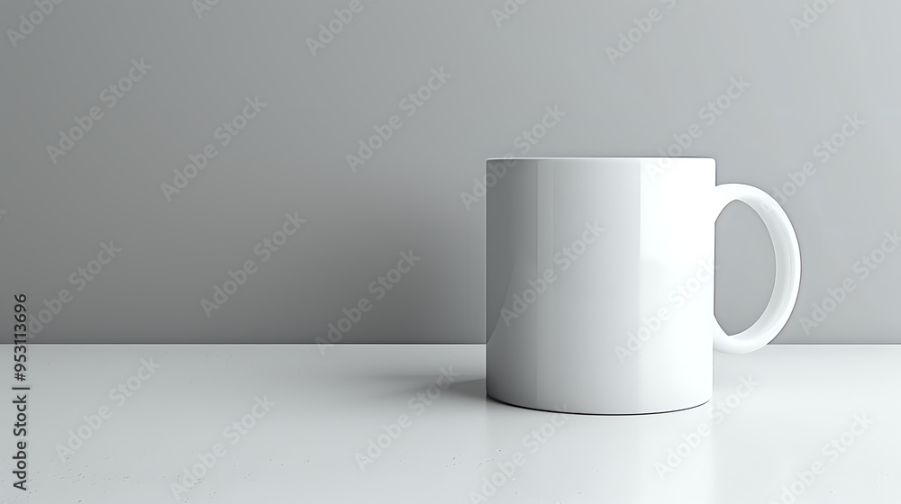 Obraz premium Minimalist white coffee mug with sleek design, showcasing modern simplicity for home or office.