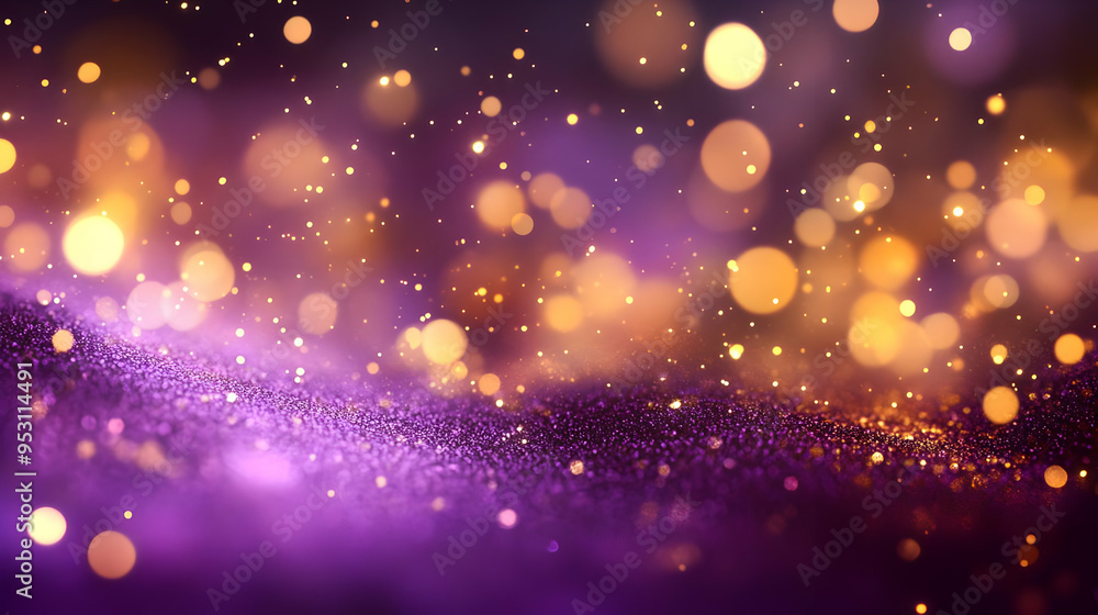 Purple and Gold Glitter Background with Bokeh Lights Purple and Gold Glitter Background with Bokeh Lights