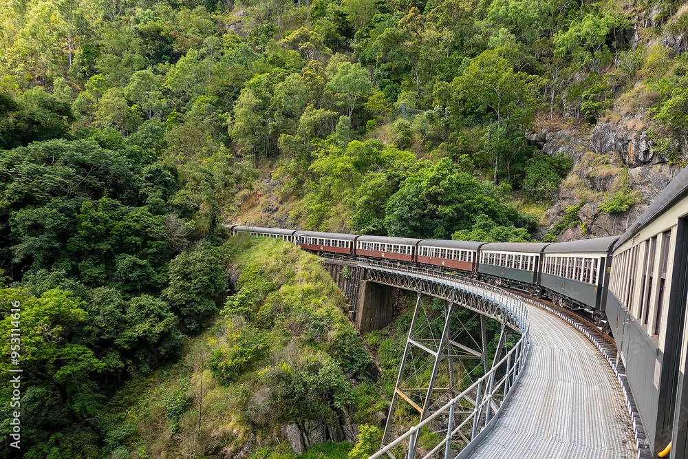 Scenic train ride across a bridge Cairns Australia Scenic train ride across a bridge Cairns Australia