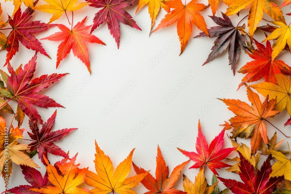Autumn Maple Leaves Flat Lay White Background created with Generative AI Autumn Maple Leaves Flat Lay White Background created with Generative AI
