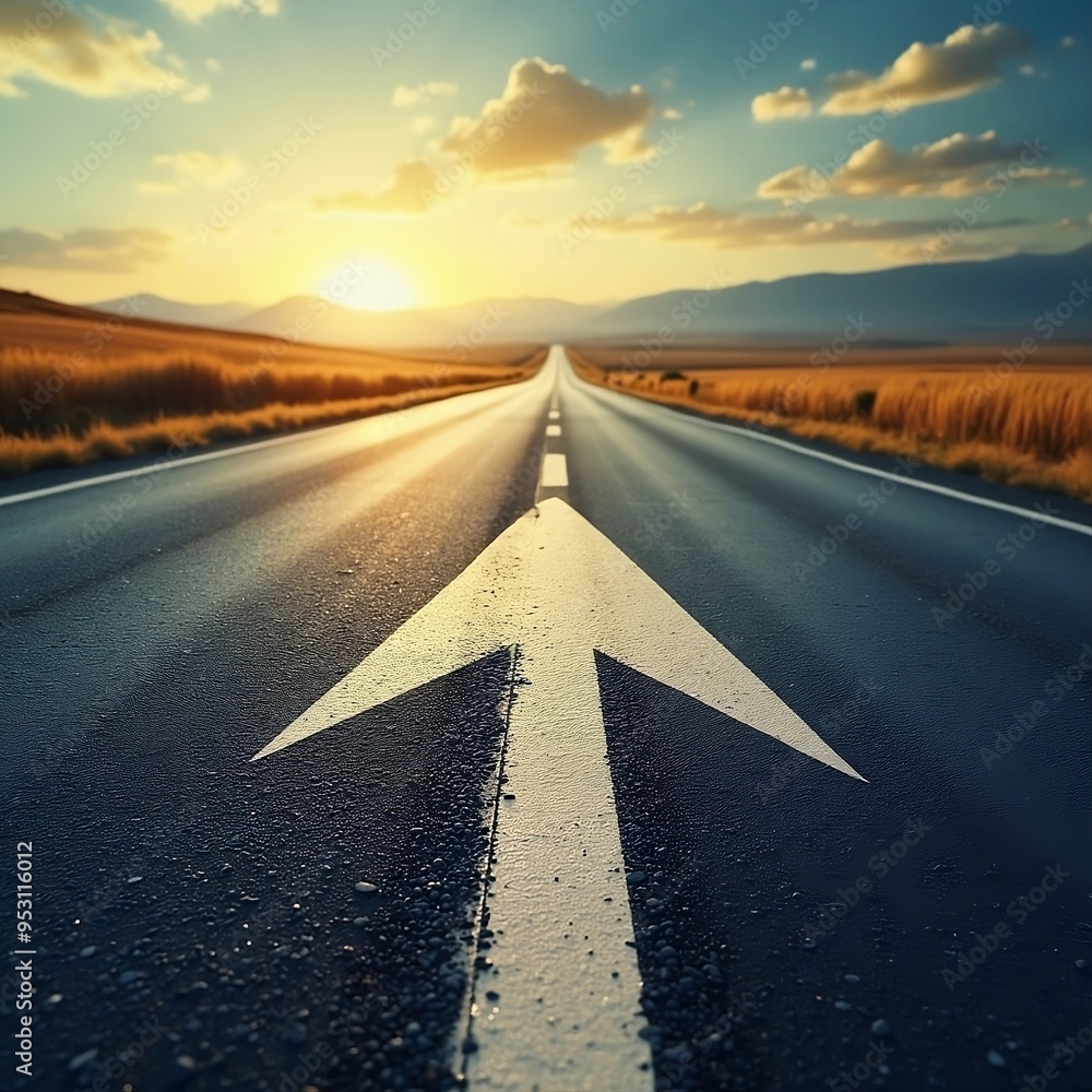 Fototapeta premium straight road with arrow leading to the horizon