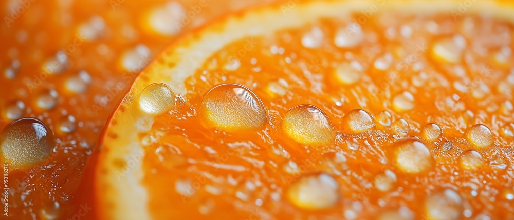 Up close, the vivid orange hue and distinctive seed pattern of a fresh orage slice are displayed. Up close, the vivid orange hue and distinctive seed pattern of a fresh orage slice are displayed.