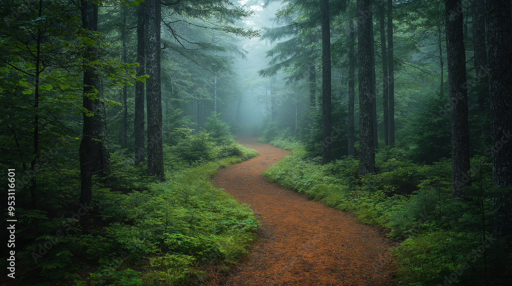 Fototapeta premium A forest path with a red dirt trail