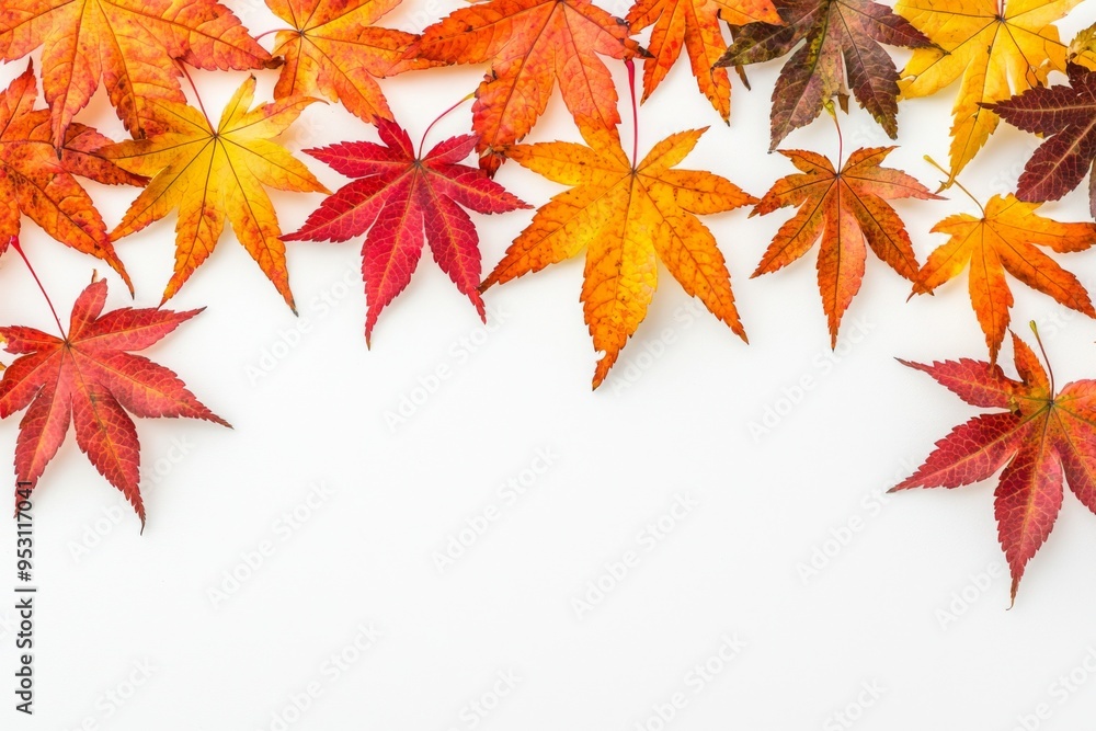 Autumn Maple Leaves Flat Lay White Background created with Generative AI Autumn Maple Leaves Flat Lay White Background created with Generative AI