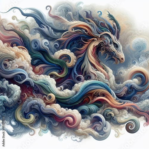 Fantasy Illustration Waves depicted as flowing manes of mythical