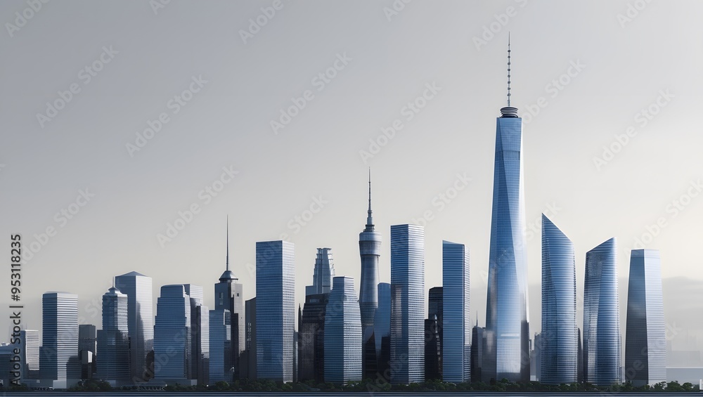 Fototapeta premium Futuristic urban skyline panorama with minimalist architecture