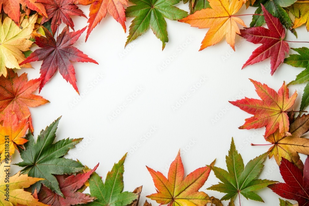 Autumn Maple Leaves Flat Lay White Background created with Generative AI Autumn Maple Leaves Flat Lay White Background created with Generative AI