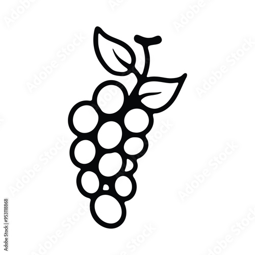 A straightforward black and white line drawing of a bunch of grapes