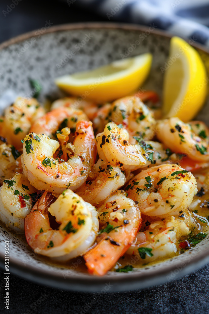 jumbo prawns in butter and garlic sauce. AI generative. jumbo prawns in butter and garlic sauce. AI generative.