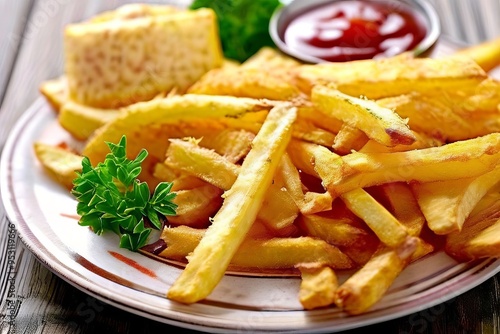 french fries thin strips of deep fried potatoes crispy on the ou